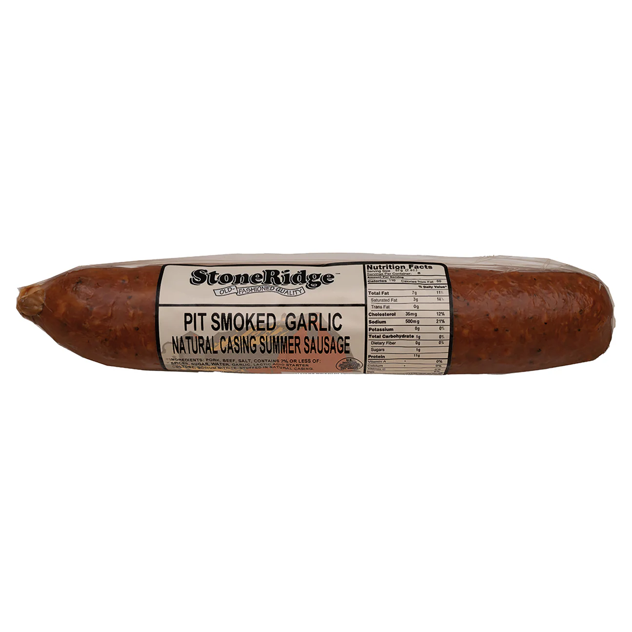 Pit Smoked Garlic Natural Casing Summer Sausage - 16 Ounce Package